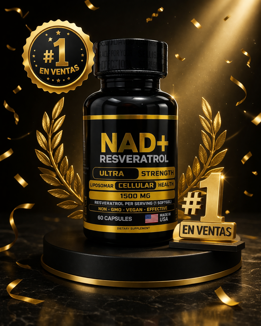 NAD+ Resveratrol Ultra Strength — Suplemento Antienvejecimiento (60 Cápsulas)