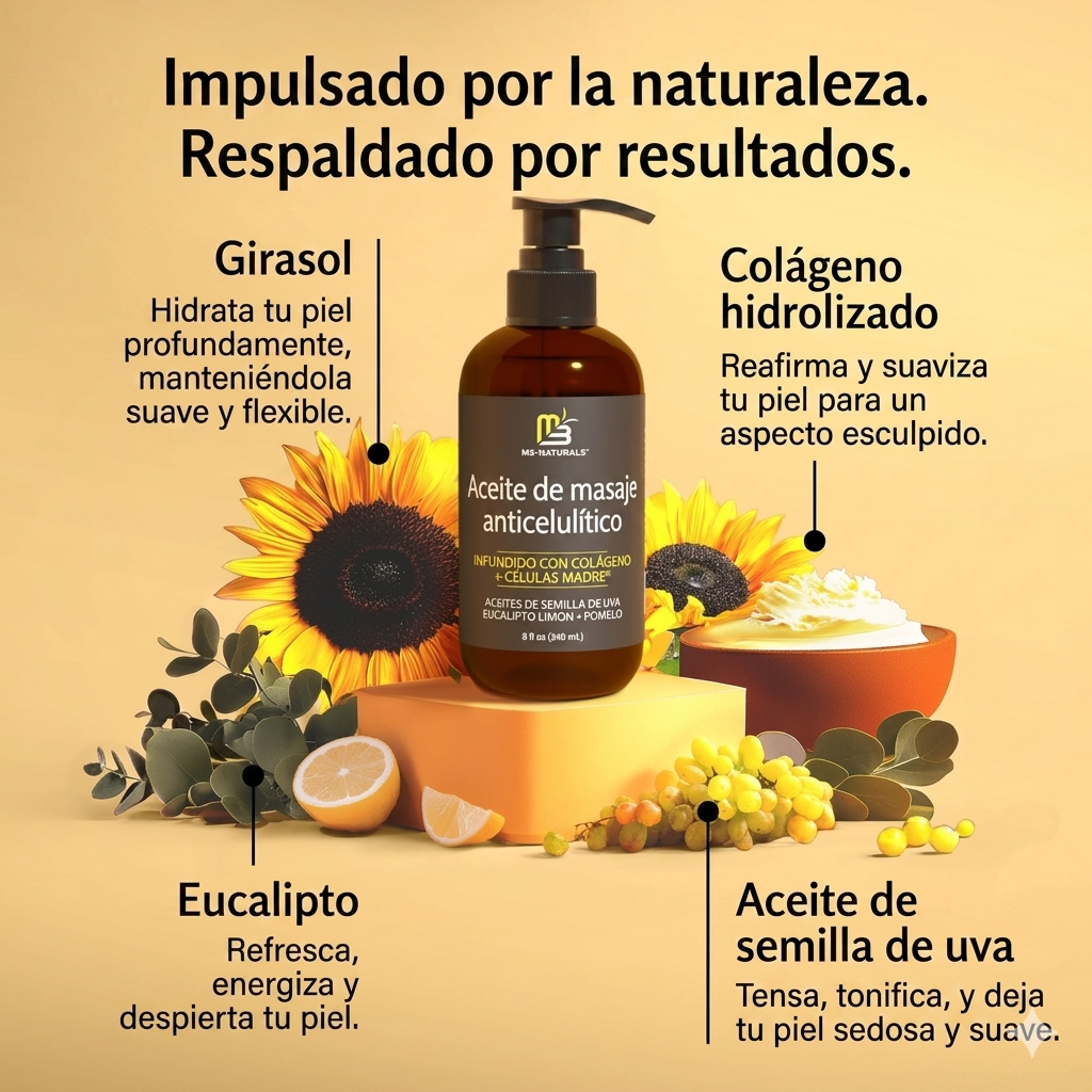 Aceite de Masaje Anticelulitico con Colágeno y Células Madre M3 Naturals