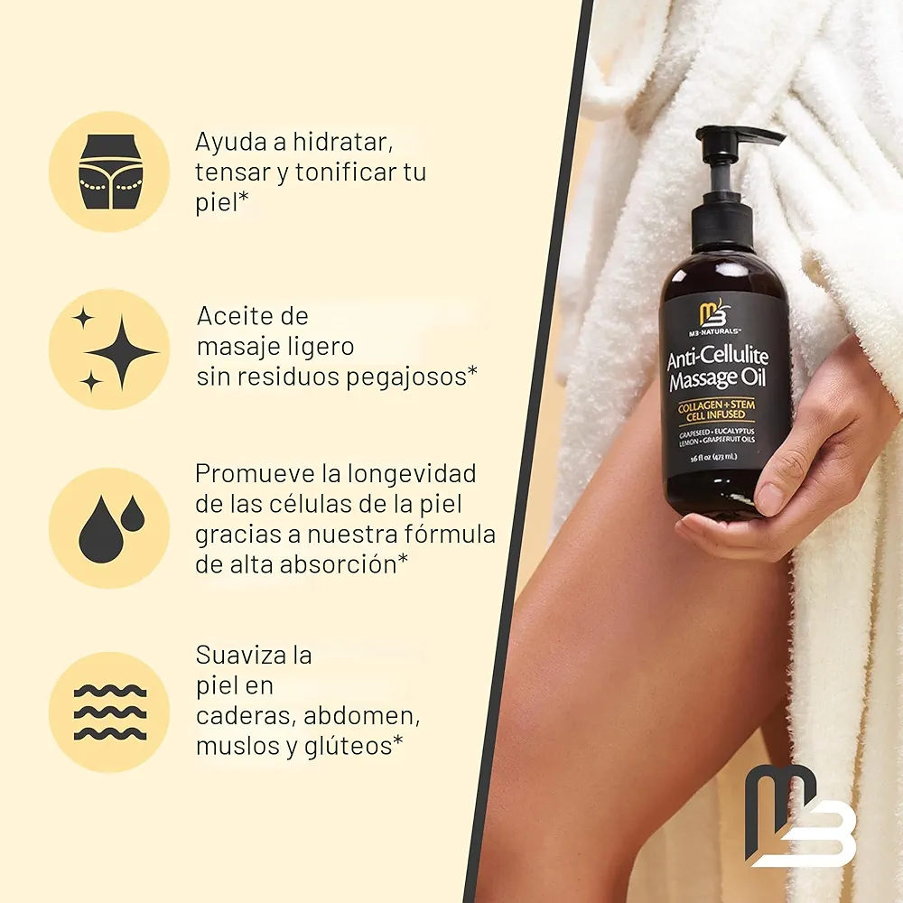 Aceite de Masaje Anticelulitico con Colágeno y Células Madre M3 Naturals